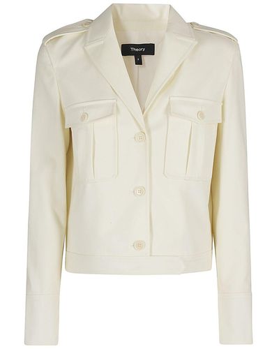 Theory Buttoned Straight Hem Cropped Jacket - Natural