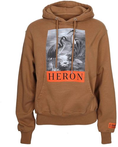Heron Preston Hooded Sweatshirt With Print - Brown