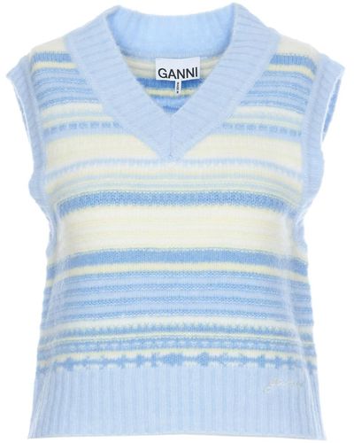 Ganni Soft Wool Striped Vest - Blue