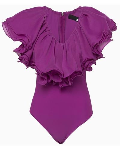 ROTATE BIRGER CHRISTENSEN Rotate Chiffon Ruffle Bodysuit - Purple