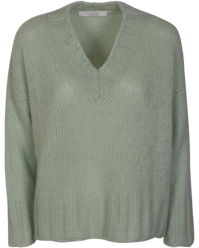 Saverio Palatella V-Neck Fringe Knit Sweater - Green