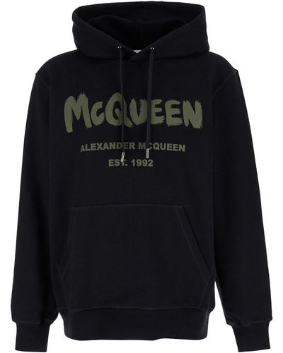 Alexander McQueen Graffiti Logo Hoodie - Blue