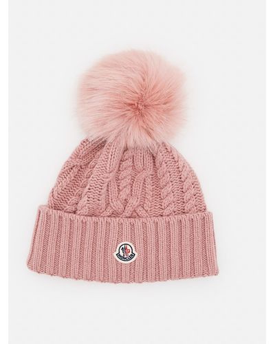 Moncler Ponpon Wool Cashmere Blend Beanie Hat - Pink