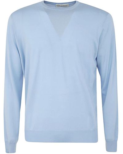 FILIPPO DE LAURENTIIS Wool Silk Cashmere Long Sleeves Crew Neck Sweater - Blue