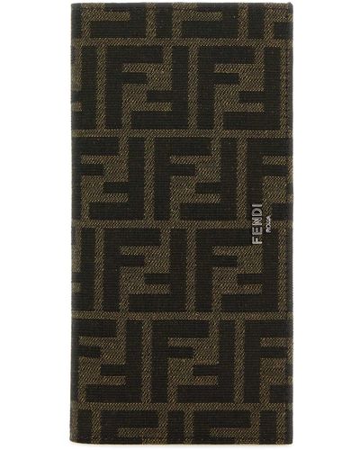 Fendi Embroidered Fabric Card Holder - Green