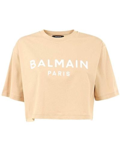 Balmain Logo Detail Cropped T-Shirt - Natural