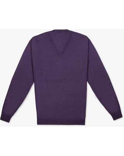 Larusmiani V-Neck Sweater Pullman Sweater - Purple