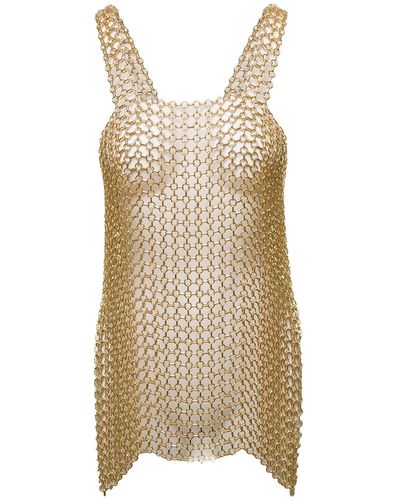 Silvia Gnecchi Tone Mini Dress With Shoulders Straps And Side Splits - Natural