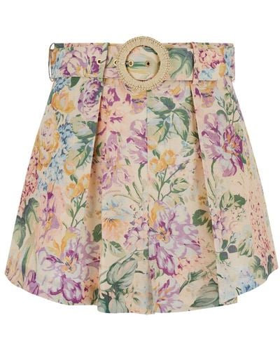 Zimmermann Belted Shorts With All-Over Floreal Print - White