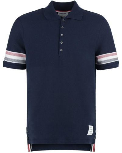 Thom Browne Short Sleeve Cotton Polo Shirt - Blue