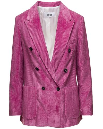 Mauro Grifoni Loose Pink Double-breasted Jacket With Patch Pockets In Corduroy