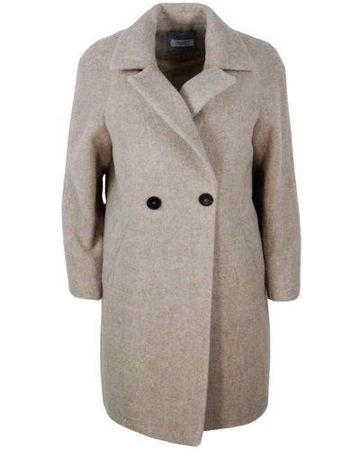 Barba Napoli Double-Breasted Coat Made Of Soft And Precious Alpaca And Wool With Side Pockets And Button Closure - Grey