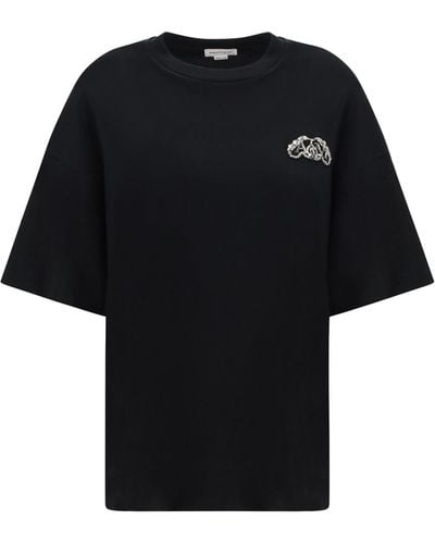 Alexander McQueen Brand-embellished Dropped-shoulder Cotton-jersey T-shirt - Black