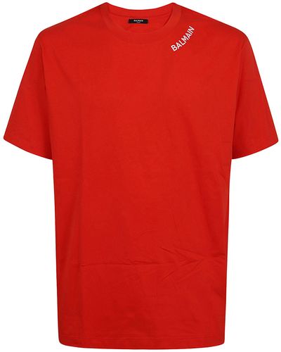 Balmain Stitch Collar T-Shirt - Red