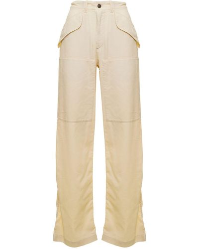 Etro Medium Waist Cargo Trousers In Beige Virgin Wool Woman - White