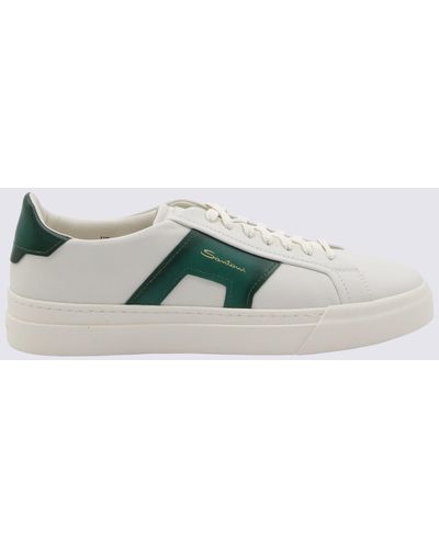 Santoni White And Green Leather Trainers