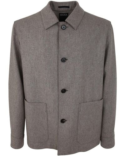Zegna Pure Wool Flannel Chore Jacket Clothing - Gray