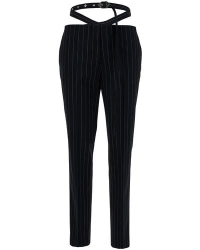 The Attico Slim Pinstripe Trousers With Belt - Blue