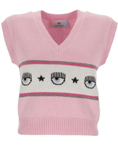 Chiara Ferragni Eyelike Intarsia-Knit V-Neck Vest - Pink