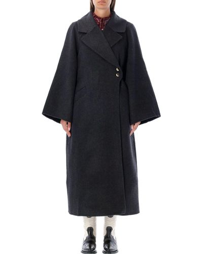 Ganni Long Wool Coat - Black