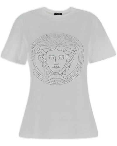 Versace Medusa Head Embellished Crewneck T-Shirt - Grey