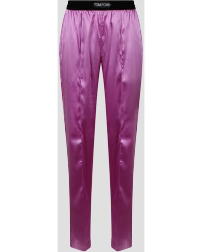Tom Ford Stretch Silk Satin Pj Trousers - Purple