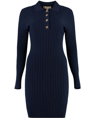 Michael Kors Ribbed Knit Dress - Blue