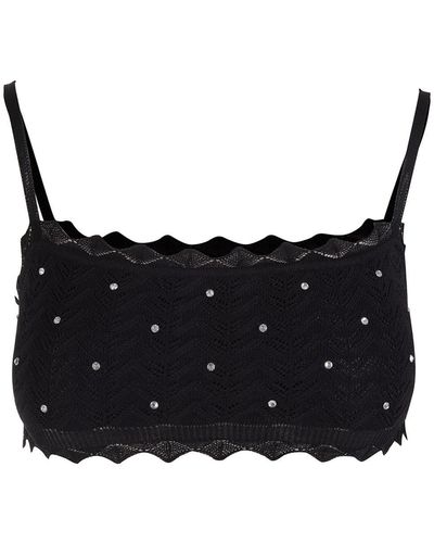 Alessandra Rich Woman Lace Knitted Bralette With Hotfix - Black