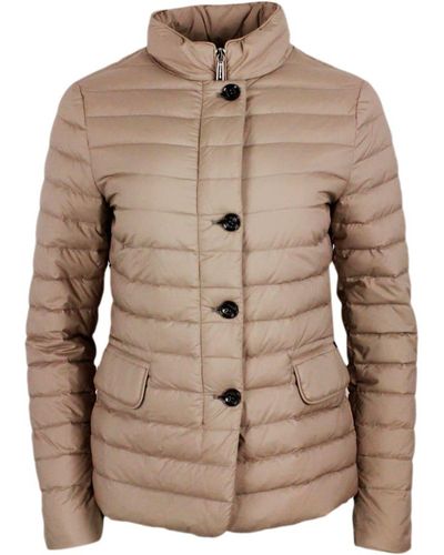 Moorer Light Down Jacket With Zip And Button Closure With Front Flap Pockets - Natural