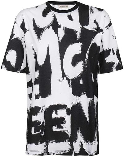 Alexander McQueen Short Sleeve Printed Cotton T-Shirt - Black