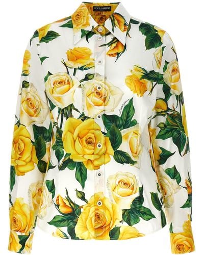 Dolce & Gabbana Long-Sleeved Cotton Shirt With Rose - Yellow
