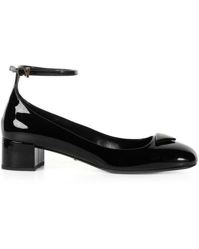 Prada Leather Pumps With Logo And Strap - Black