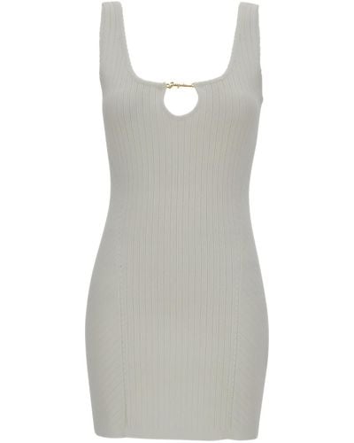 Jacquemus 'la Mini Robe Sierra' Mini White Dress With Cut-out And Logo In Ribbed Viscose Blend Woman - Grey
