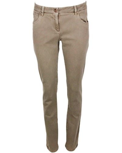 Brunello Cucinelli Five-Pocket Garment-Dyed Stretch Denim Pants. Slim Model - Gray