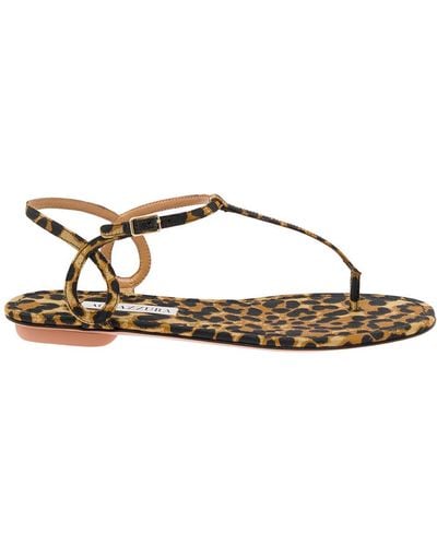 Aquazzura Leopard-printed Flat Thongs Sandals In Leather Blend Woman - Brown