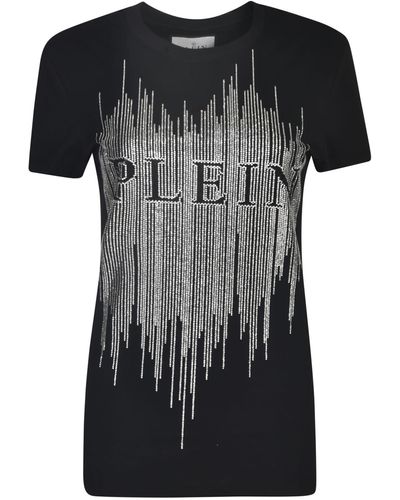 Philipp Plein Logo Embellished T-Shirt - Black