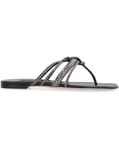 Casadei Leather Flat Sandals - Black