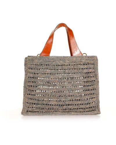 IBELIV Woven Raffia Tote Bag With Shoulder Strap - Gray