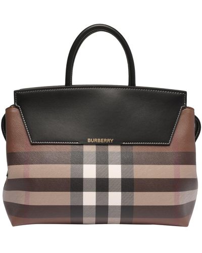 Burberry Check And Leather Medium Catherine Bag - Black