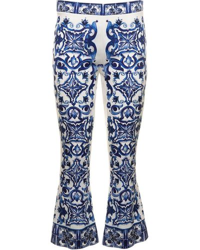 Dolce & Gabbana Majolica Printed Flared Trousers - Blue