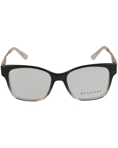 BVLGARI Perforated Temple Clear Lens Glasses - Gray