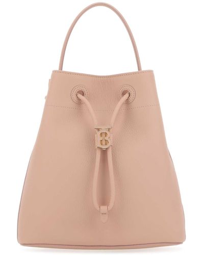 Burberry Leather Small Tb Bucket Bag - Pink