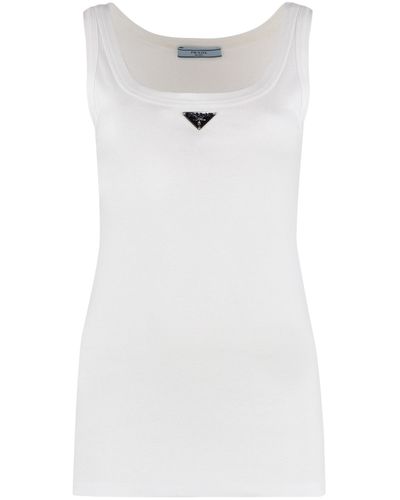 Prada Logo Plaque Round-neck Sleeveless Tank Top - White