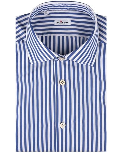 Kiton And Striped Poplin Shirt - Blue