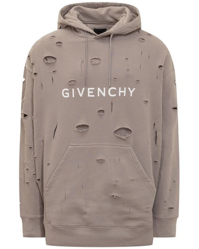 Givenchy Sweatshirt In Tattered Gauze Fabric - Gray