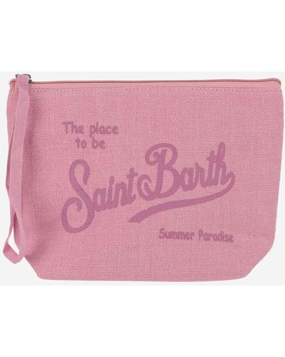 Mc2 Saint Barth Linen Clutch Bag With Logo - Pink