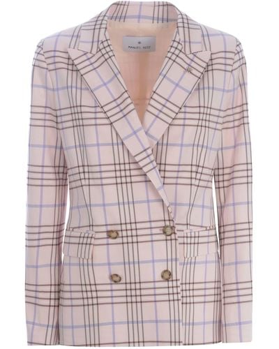 Manuel Ritz Double-Breasted Jacket Check Viscose Blend - Pink