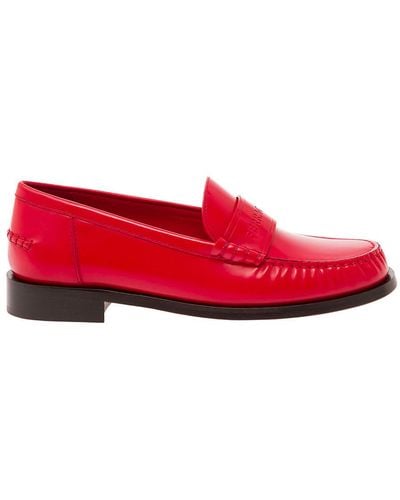 Ferragamo Loafers With Embossed Logo - Red