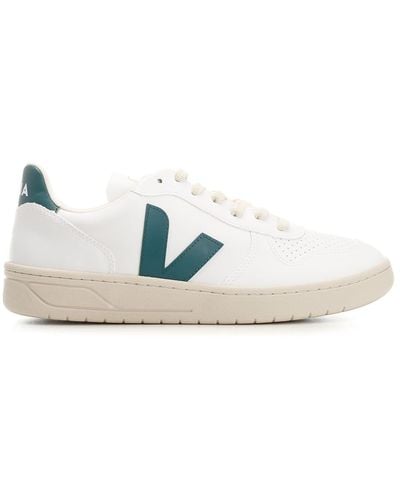 Veja V-10 Sneakers With Green Logo - White