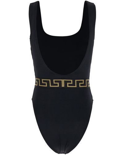 Versace One-Piece Swimsuit With Greca And Medusa Band - Black
